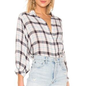 Rails Natalie Button Down Plaid Shirt Top Linen Blend